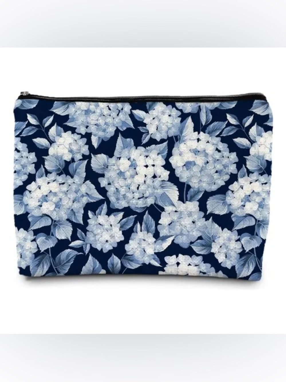 Navy Blue Floral Hydrangea Cosmetic Pouch